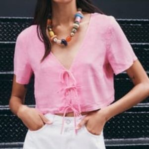 pink linen tie top